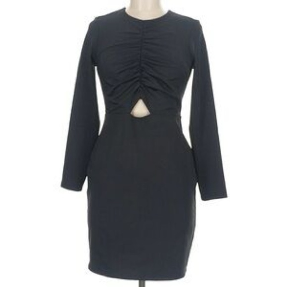 EXPRESS Body Contour Long Sleeve Cutout Mini Dress, Black, Medium Petite
